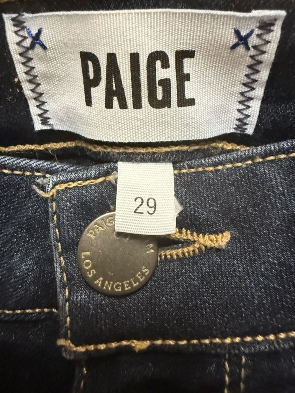 PAIGE Manhattan Bootcut Jeans Dark Wash Low-Mid Rise Size 29 (Measures 30) - Picture 3 of 8